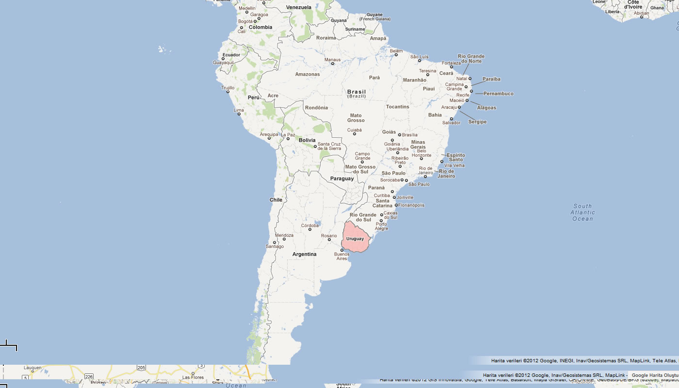 harita Uruguay guney amerika